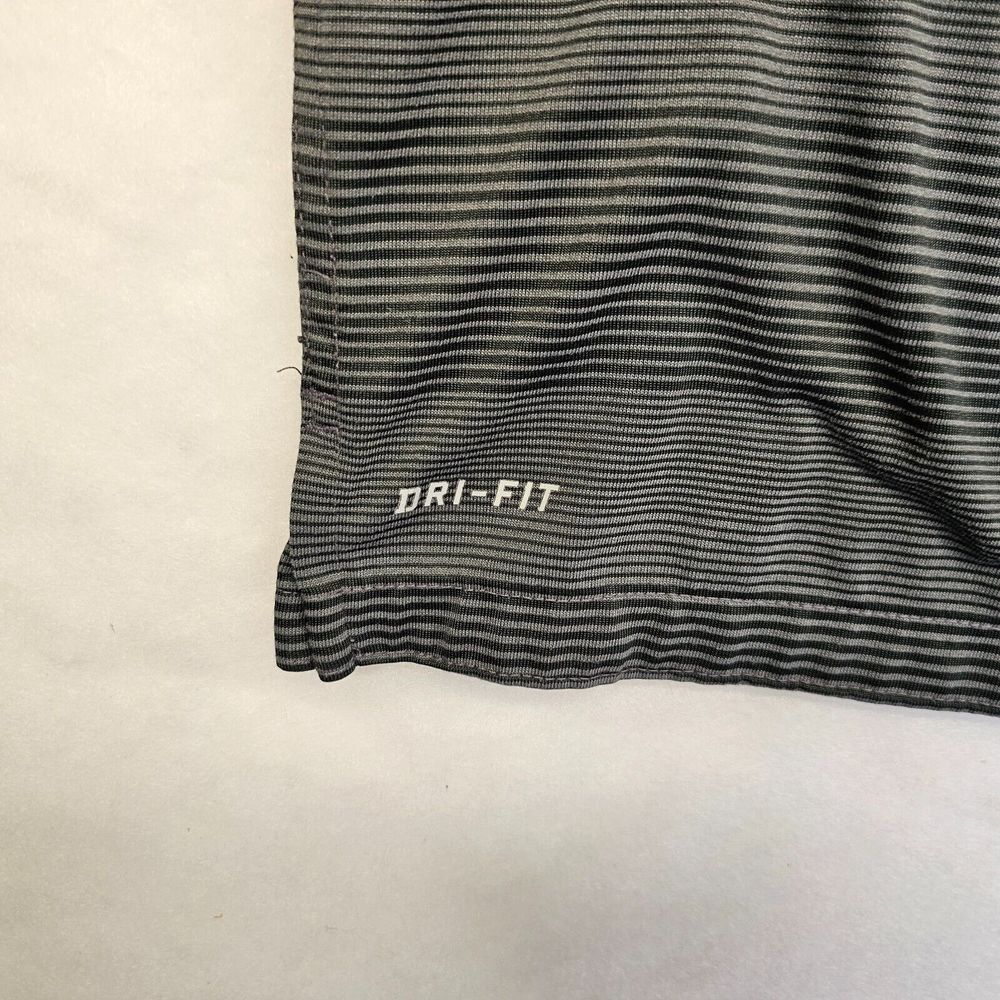 Nike Dri-Fit Polo Shirt Mens Striped Short Sleeve‎ Button Collared Gray Logo XL - Picture 4 of 10